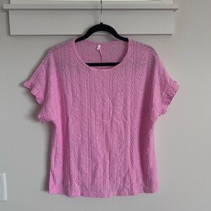 Pink Eyelet Body Ruffle Short Sleeve Top NWOT SZ L